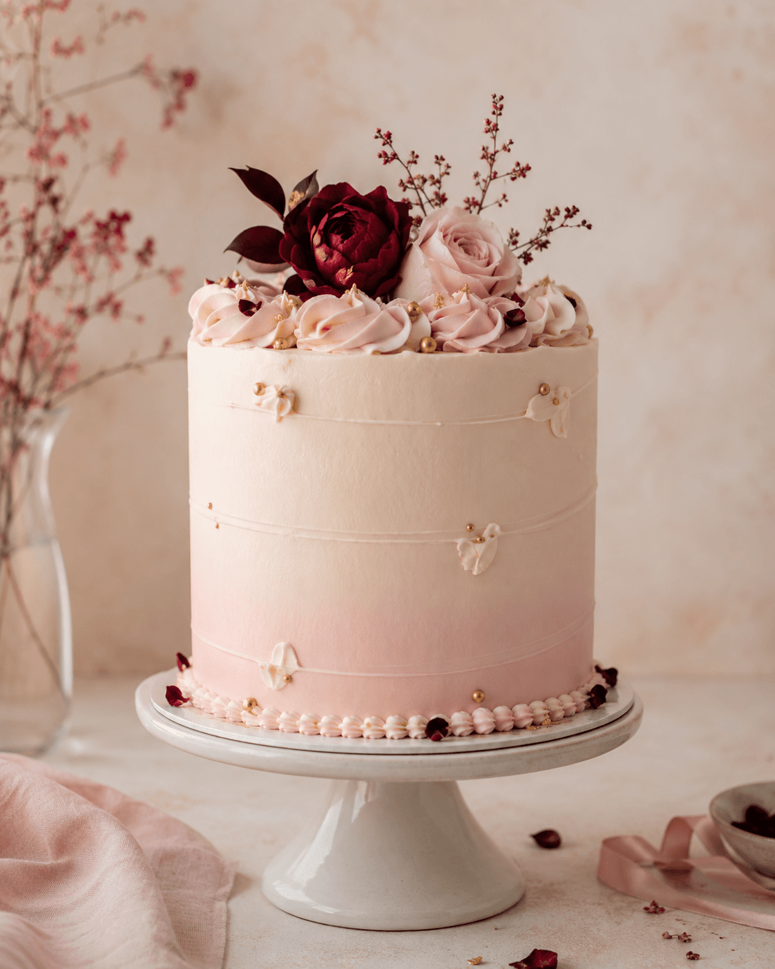 Pink floral celebration cake from Velvet Sugar Bakes